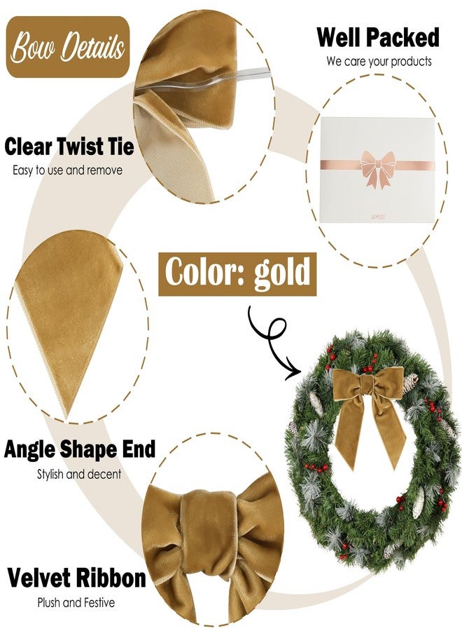 AIMUDI Gold Velvet Bows 4.5" Gold Christmas Bows for Tree Premade Bows for Wreaths Twist Tie Bows for Gift Wrapping, Festive Winter Decor, Tree Garland, Swag, Wedding Decor - 12 PCs - Image 3